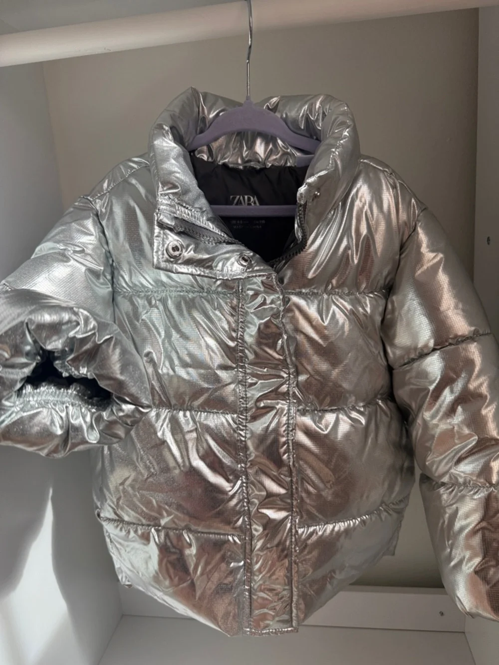 Zara Metallic Silver Kids Puffer Jacket